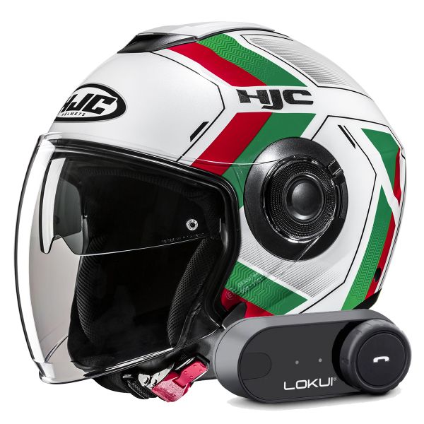 Casque Jet HJC i40N Velu MC41 + Kit Bluetooth Lokui K30