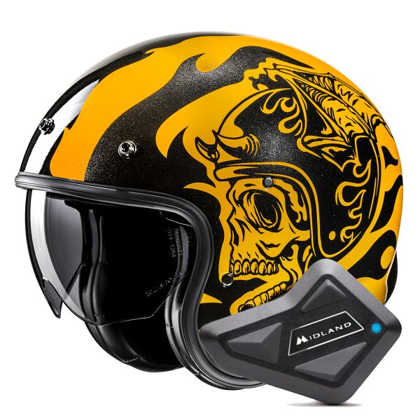 Casque Jet HJC V31 Flame MC3 + Kit Bluetooth BT Mini
