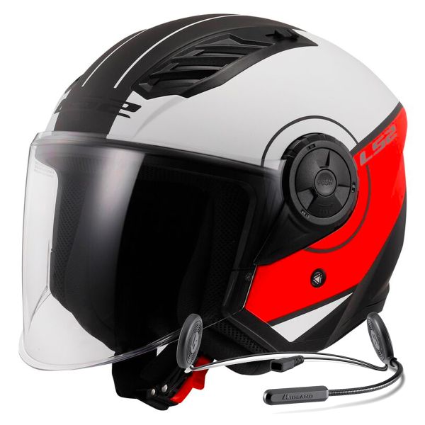 Casque Jet LS2 Airflow II Cover Matt White Red OF616 + Kit Bluetooth Lokui K10 Casque Jet LS2 Airflow II Cover Matt White Red OF616 + Kit Bluetooth Lokui K10