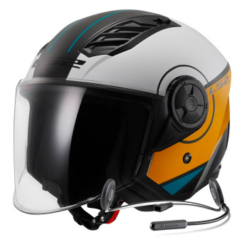 Casque Jet LS2 Airflow II Cover White Brown OF616 + Kit Bluetooth Lokui K10