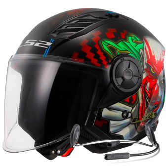 Casque Jet LS2 Airflow II Happy Dream OF616 + Kit Bluetooth Lokui K10
