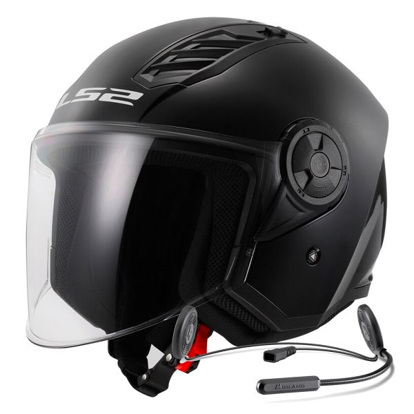 Casque Jet LS2 Airflow II Solid Black OF616 + Kit Bluetooth Lokui K10