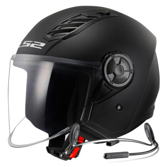 Casque Jet LS2 Airflow II Solid Matt Black OF616 + Kit Bluetooth Lokui K10