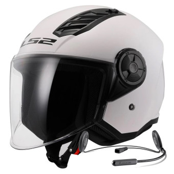 Casque Jet LS2 Airflow II Solid White OF616 + Kit Bluetooth Lokui K10