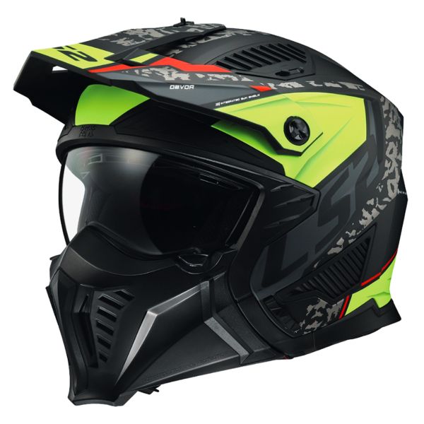 Casque Jet LS2 Drifter Devor Matt Black H-V Yellow OF606