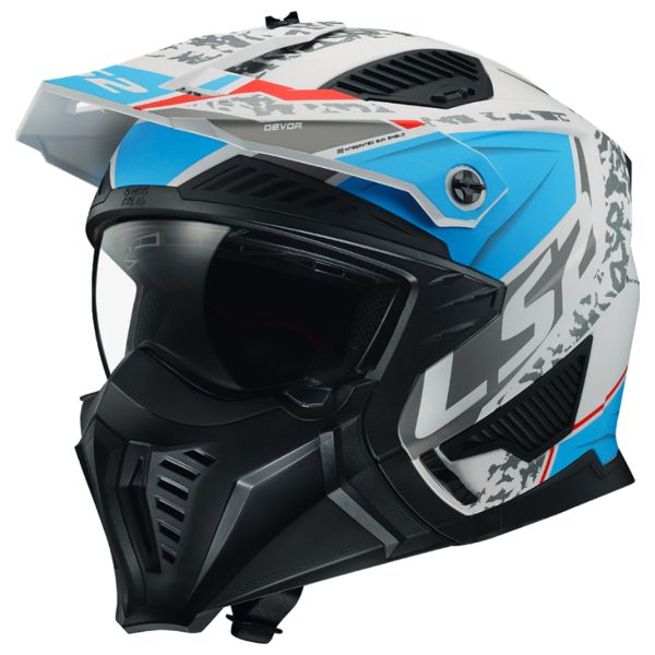 Casque Jet LS2 Drifter Devor Matt White Blue OF606 Casque Jet LS2 Drifter Devor Matt White Blue OF606