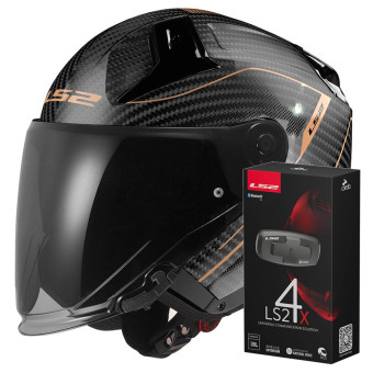 Casque Jet LS2 Infinity II C Counter Antique Gold OF603 + Kit Bluetooth 4X Cardo