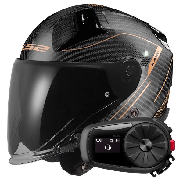 Casque Jet LS2 Infinity II C Counter Antique Gold OF603 + Kit Bluetooth 5S Solo