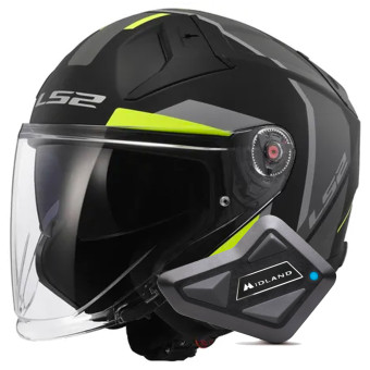 Casque Jet LS2 Infinity II Focus Matt Black H-V Yellow OF603 + Kit Bluetooth BT Mini