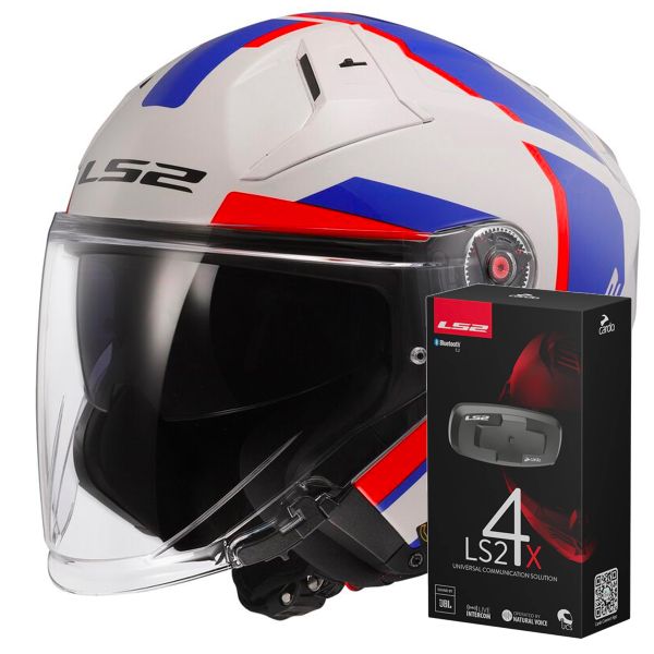 Casque Jet LS2 Infinity II Focus White Blue Red OF603 + Kit Bluetooth 4X