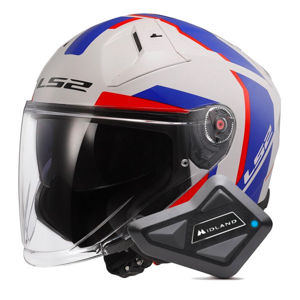 Casque Jet LS2 Infinity II Focus White Blue Red OF603 + Kit Bluetooth BT Mini Casque Jet LS2 Infinity II Focus White Blue Red OF603 + Kit Bluetooth BT Mini