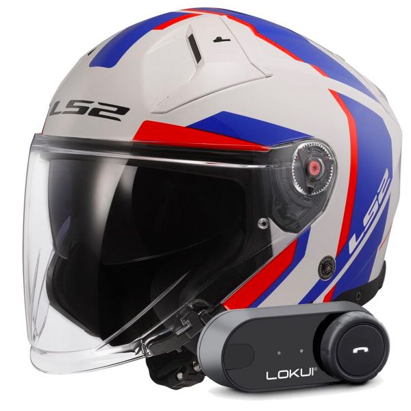 Casque Jet LS2 Infinity II Focus White Blue Red OF603 + Kit Bluetooth Lokui K30 Casque Jet LS2 Infinity II Focus White Blue Red OF603 + Kit Bluetooth Lokui K30