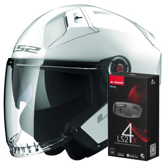 Casque Jet LS2 Infinity II Gloss White OF603 + Kit Bluetooth 4X