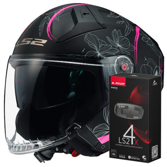 Casque Jet LS2 Infinity II Lotus Matt Pink OF603 + Kit Bluetooth 4X
