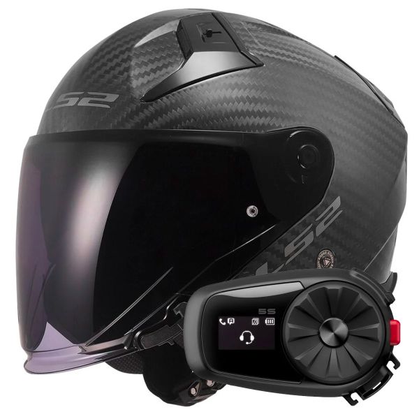 Casque Jet LS2 Infinity II Matt Carbon OF603 + Kit Bluetooth 5S Solo