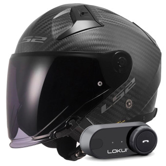 Casque Jet LS2 Infinity II Matt Carbon OF603 + Kit Bluetooth Lokui K30