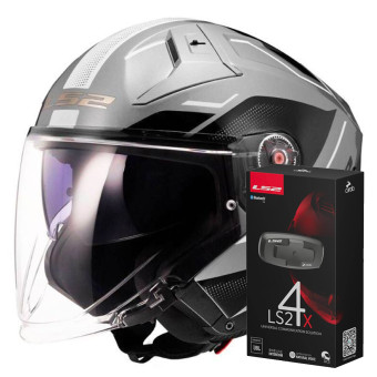 Casque Jet LS2 Infinity II Veyron Grey White OF603 + Kit Bluetooth 4X