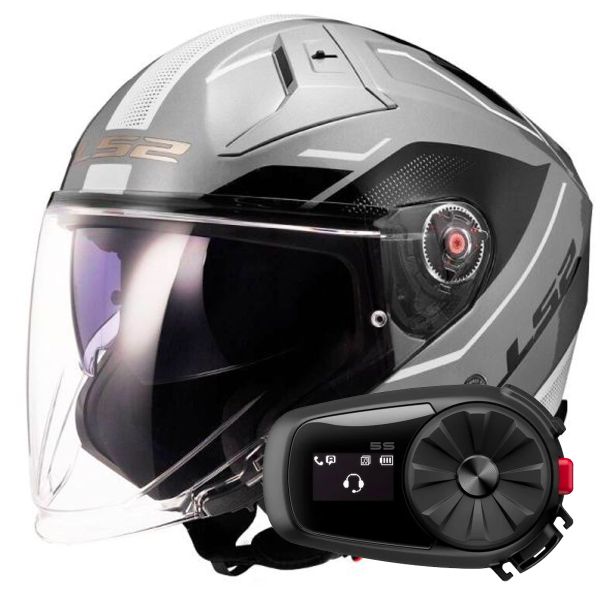 Casque Jet LS2 Infinity II Veyron Grey White OF603 + Kit Bluetooth 5S Solo Casque Jet LS2 Infinity II Veyron Grey White OF603 + Kit Bluetooth 5S Solo