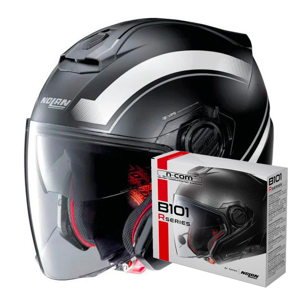 Casque Jet Nolan N40 5 Resolute N-Com Flat Black White 16 + Kit Bluetooth B101R