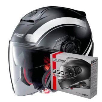 Casque Jet Nolan N40 5 Resolute N-Com Flat Black White 16 + Kit Bluetooth B602R