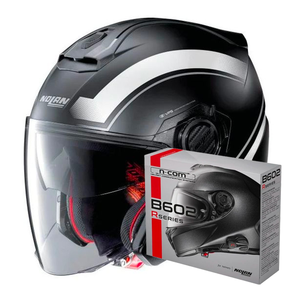 Casque Jet Nolan N40 5 Resolute N-Com Flat Black White 16 + Kit Bluetooth B602R