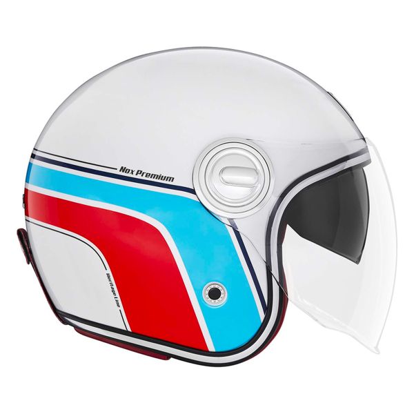 Casque Jet NOX Heritage Line Pearl White Blue Red
