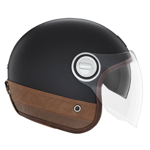 Casque Jet NOX Heritage Matt Black Leather Brown