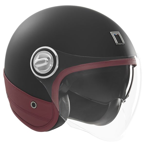 Casque Jet NOX Heritage Matt Black Leather Red Casque Jet NOX Heritage Matt Black Leather Red