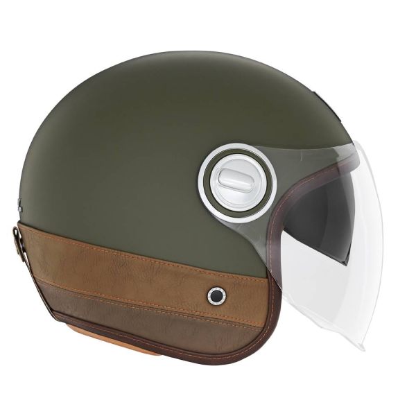 Casque Jet NOX Heritage Matt Kaki Leather Brown Casque Jet NOX Heritage Matt Kaki Leather Brown