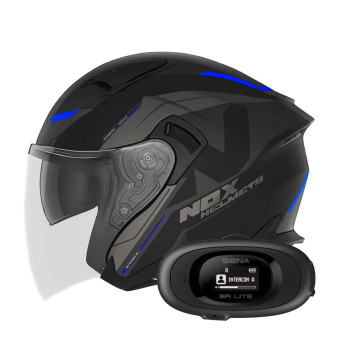 Casque Jet NOX N130 Klint Matt Black Blue + Kit bluetooth 5R Lite Solo