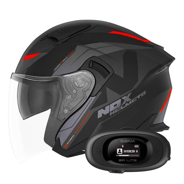 Casque Jet NOX N130 Klint Matt Black Orange + Kit bluetooth 5R Lite Solo