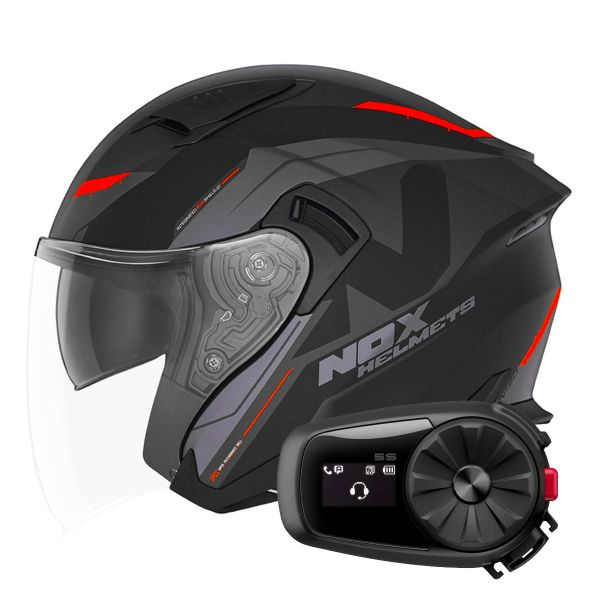 Casque Jet NOX N130 Klint Matt Black Orange + Kit Bluetooth 5S Solo