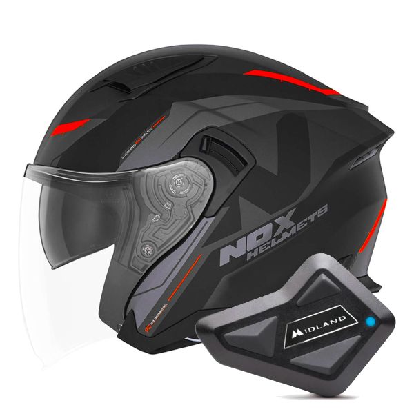 Casque Jet NOX N130 Klint Matt Black Orange + Kit Bluetooth BT Mini