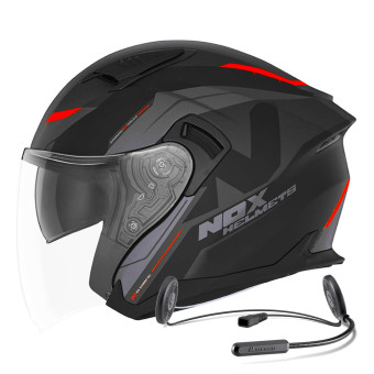 Casque Jet NOX N130 Klint Matt Black Orange + Kit Bluetooth Lokui K10