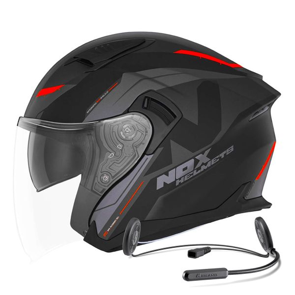 Casque Jet NOX N130 Klint Matt Black Orange + Kit Bluetooth Lokui K10