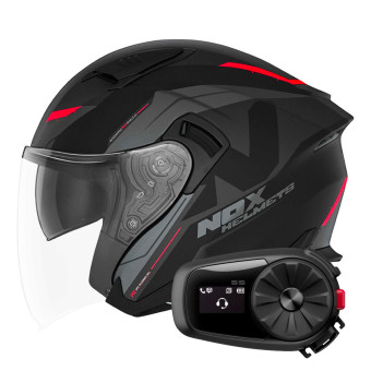 Casque Jet NOX N130 Klint Matt Black Red + Kit Bluetooth 5S Solo