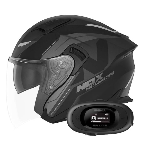 Casque Jet NOX N130 Klint Matt Black Titanium + Kit bluetooth 5R Lite Solo