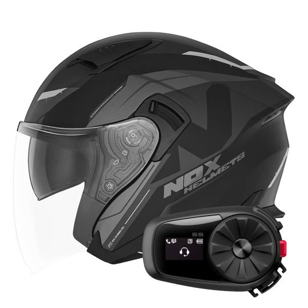 Casque Jet NOX N130 Klint Matt Black Titanium + Kit Bluetooth 5S Solo