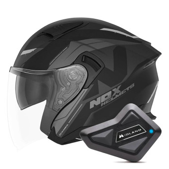 Casque Jet NOX N130 Klint Matt Black Titanium + Kit Bluetooth BT Mini