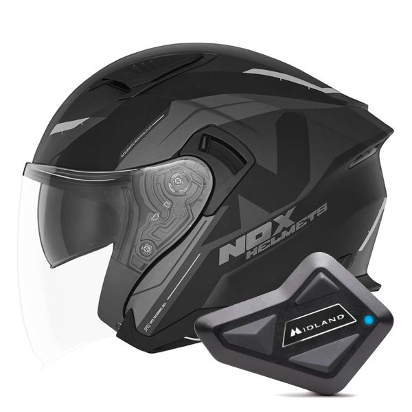 Casque Jet NOX N130 Klint Matt Black Titanium + Kit Bluetooth BT Mini