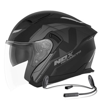 Casque Jet NOX N130 Klint Matt Black Titanium + Kit Bluetooth Lokui K10
