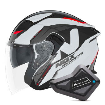 Casque Jet NOX N130 Klint White Red + Kit Bluetooth BT Mini