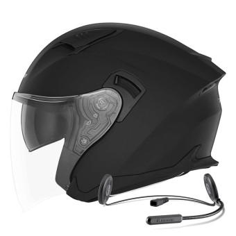 Casque Jet NOX N130 Matt Black + Kit Bluetooth Lokui K10