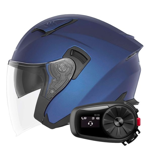 Casque Jet NOX N130 Matt Blue + Kit Bluetooth 5S Solo Casque Jet NOX N130 Matt Blue + Kit Bluetooth 5S Solo