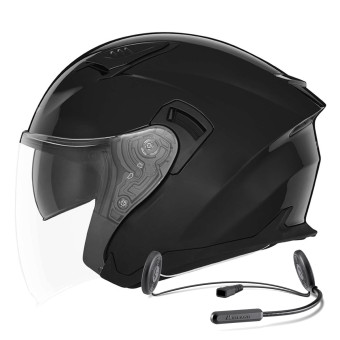 Casque Jet NOX N130 Shiny Black + Kit Bluetooth Lokui K10