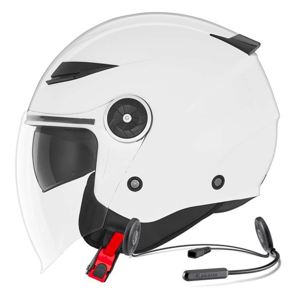 Casque Jet NOX N181 White + Kit Bluetooth Lokui K10