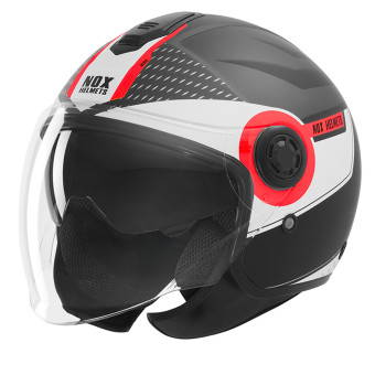 Casque Jet NOX N182 Round Mat Black Red