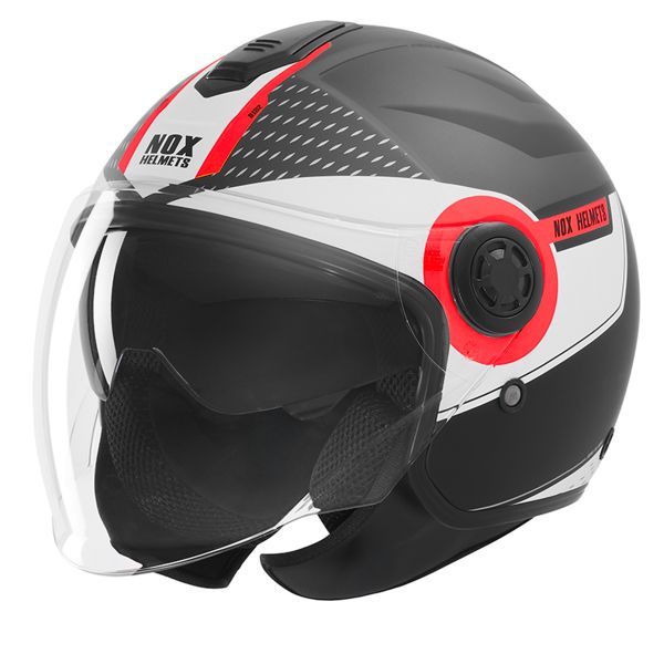 Casque Jet NOX N182 Round Mat Black Red