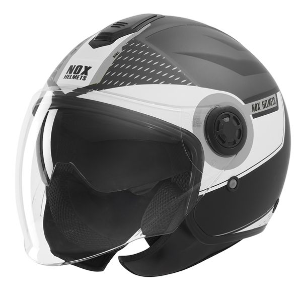 Casque Jet NOX N182 Round Mat Black Silver