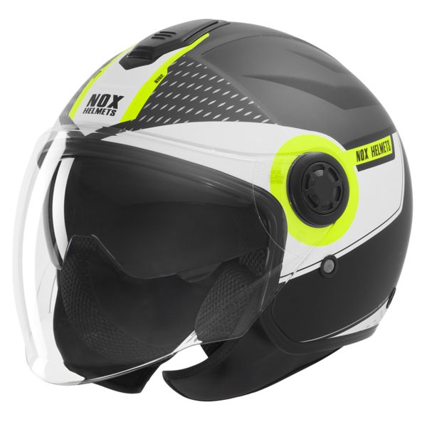 Casque Jet NOX N182 Round Mat Black Yellow